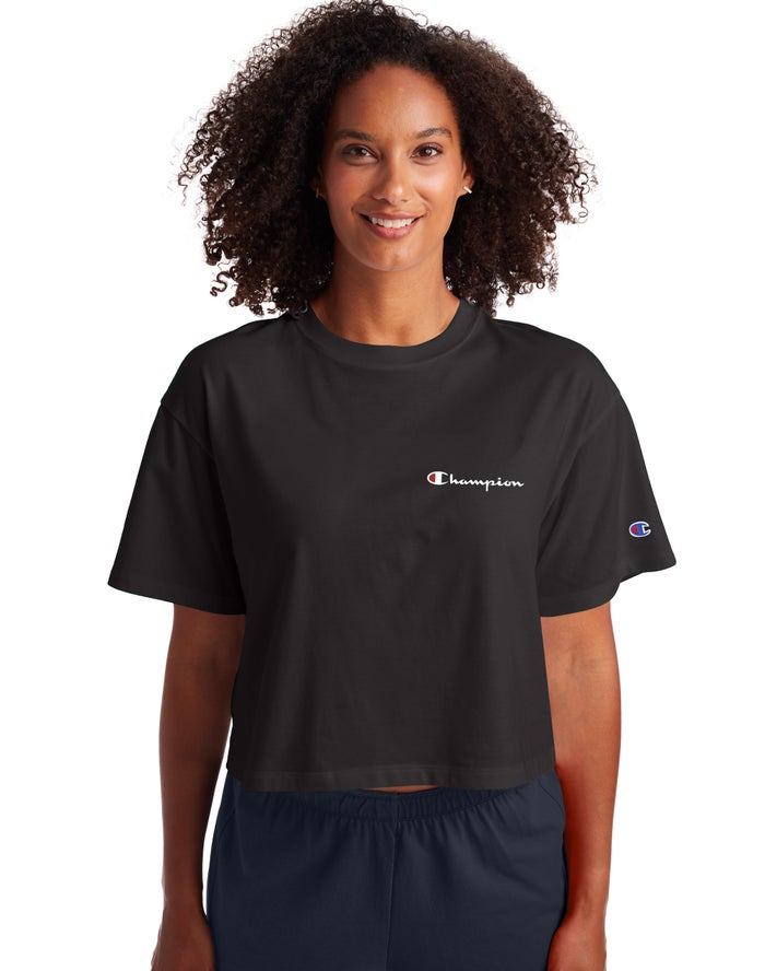 Camiseta Champion Mujer - Cropped Script Logo ( Negras ) 1986347-FN